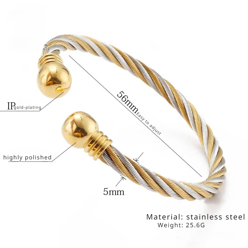 Stainless Steel Two Tone Cable Wire Ladies Bracelet