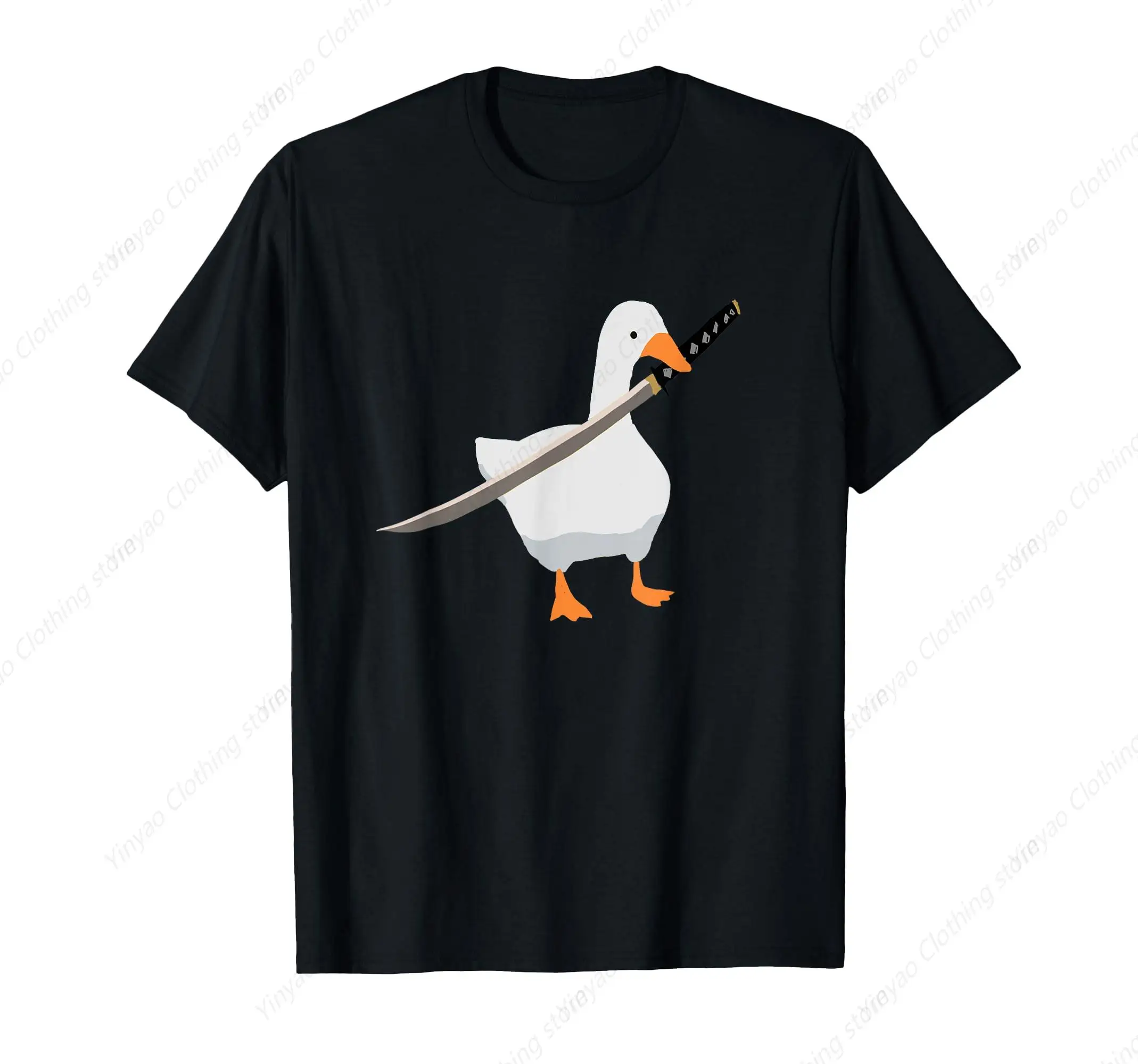 Camisetas masculinas e femininas com estampa de pato e ganso com espadas, chapéus masculinos divertidos da moda, mangas curtas