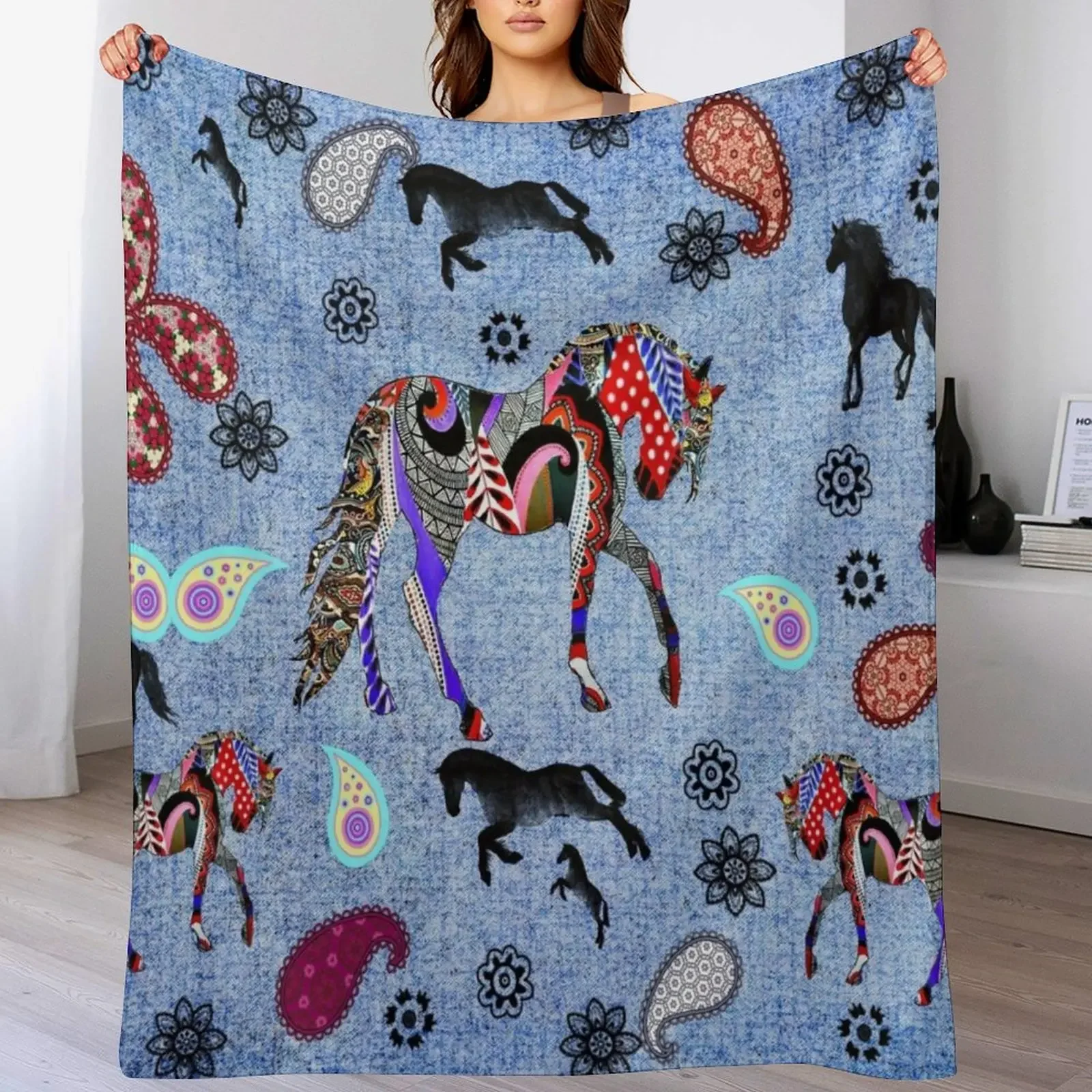 

HORSE Throw Blanket blankets ands Cute Plaid Blankets