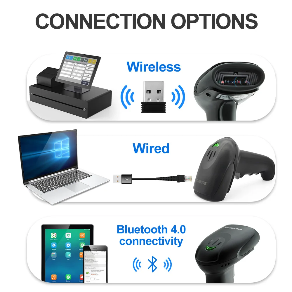 GTCODESTAR Handheld Wireless Bluetooth 2D Bar Code Reader Wired Qr Barcode Scanner Support Mobile Phone