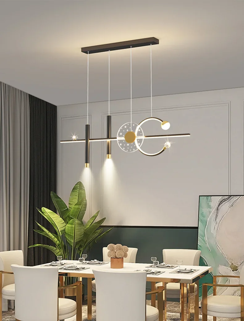 Luz pendente LED para ilha de cozinha, preto e ouro exclusivo, atmosfera familiar, decoração interior moderna, iluminação