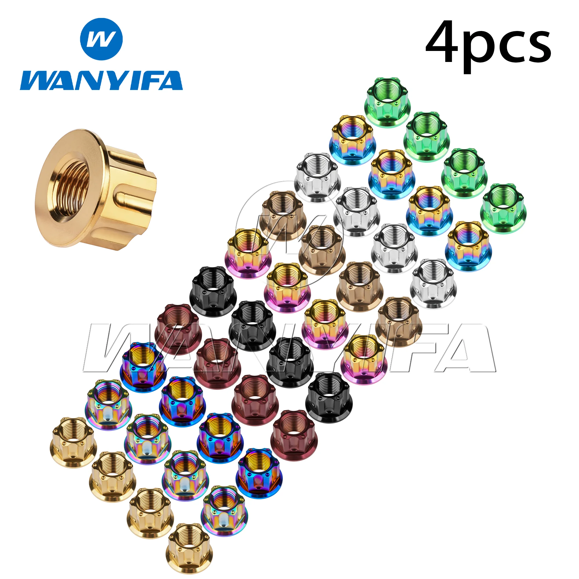 Wanyifa Grade 5 Titanium Alloy Nut M6 M8 M10 M12 1.25mm Pitch M14 M16 1.5mm Pitch Torx Flanged Hex Nut Motorcycle Fastener 4pcs