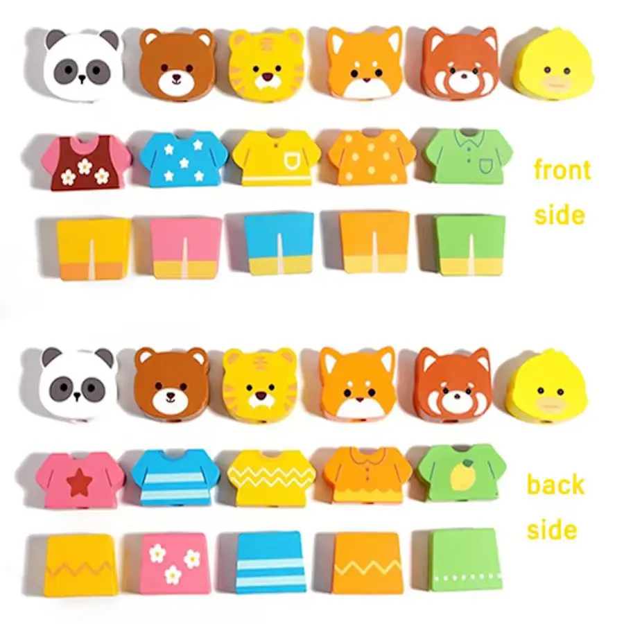 몬테소리 나무 동물 스태킹 및 드레스 블록 교육 장난감 어린이를위한 다채로운 퍼즐 상상력 놀이