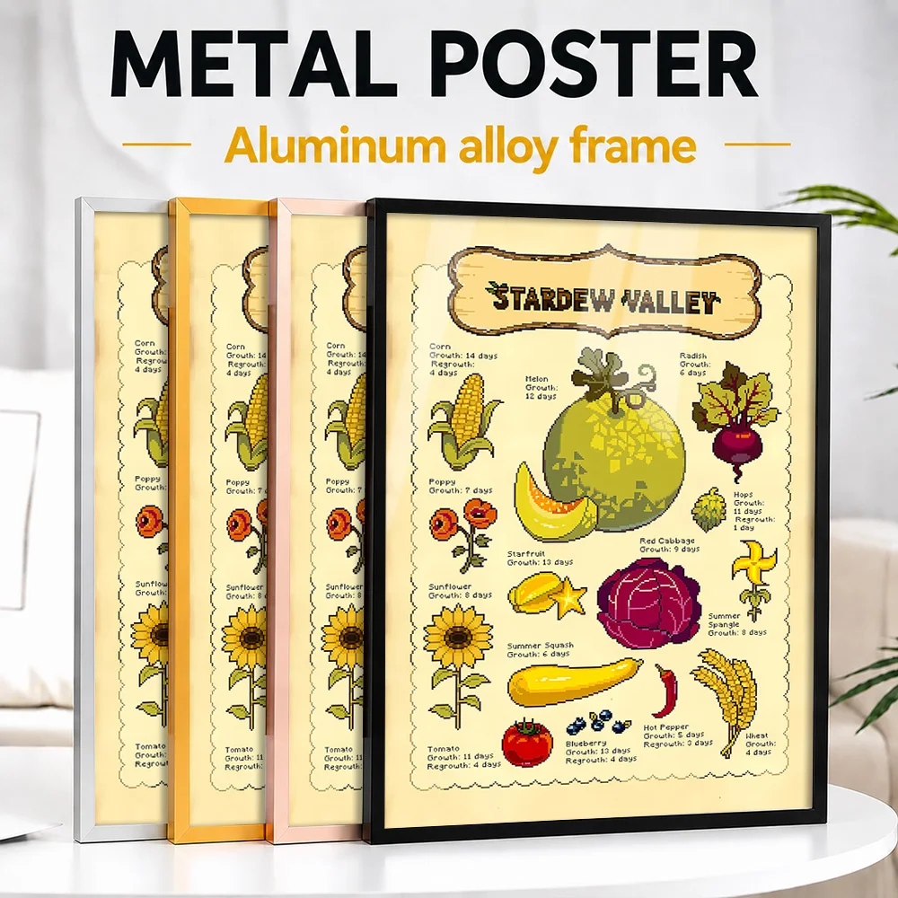 Stardew Valley Crop Growth Guide Framed Metal Poster Customized Vintage Style Wall Art For Home Office And Entertainment Room