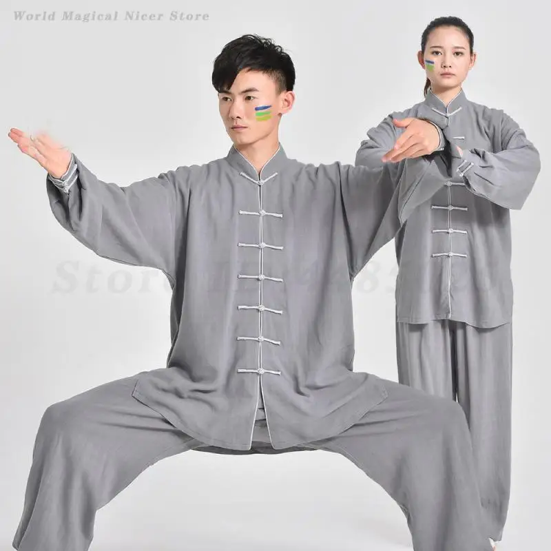 

Spring Autumn Tai Chi Practice Uniform Traditional Martial Arts Clothing Cotton Linen Long Sleeved Shirts Tang Suit Loungewear