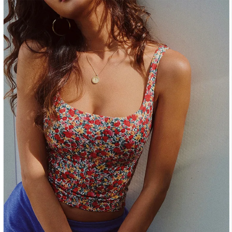 Flower Printed Yoga Vest Padded Sports Bras For Women European And American Style Fitness Crop Top Gym Fashion Top Mujer