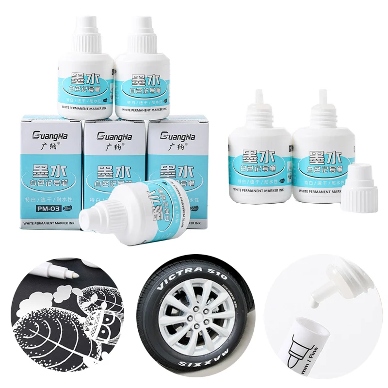 20ml White Marker Ink Waterproof Quick-drying Strong Coverage Not Fading Easily for Art Painting High-gloss Markings