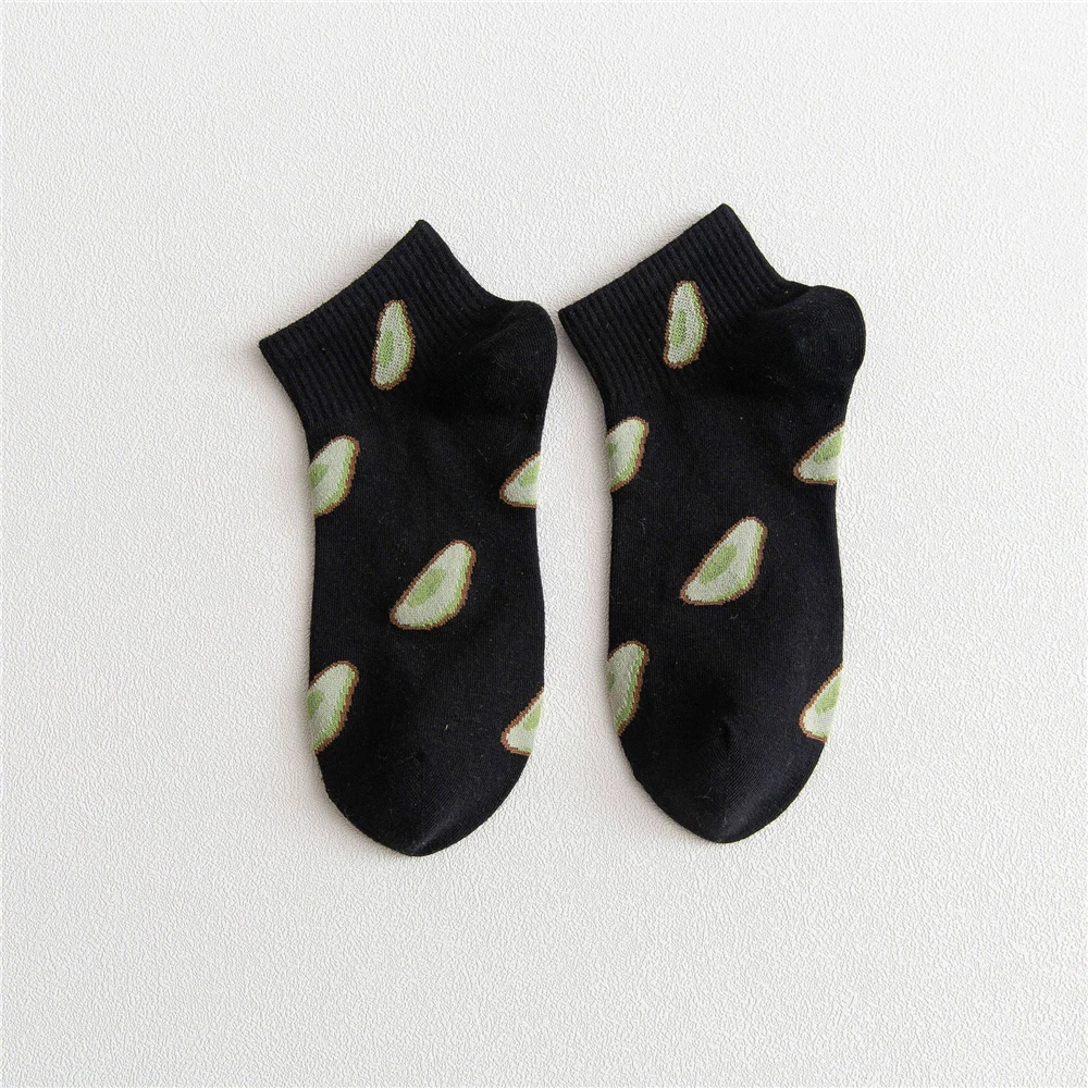 New Fashion Women Cotton Socks Green Avocado Fruit Harajuku Ladies Funny Happy Soft Cute Japanese Casual Girls Short Sokken