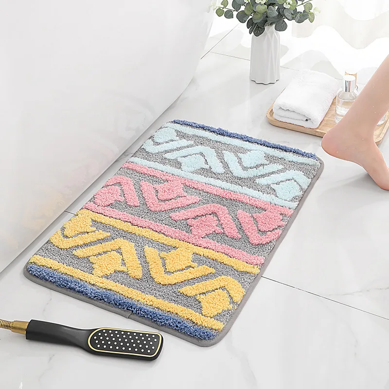 

Bathroom Doormats Flocking Cartoon Geometry Style Floor Mat Water Absorption Non-slip Carpet Skin-friendly Machine Washable Rug