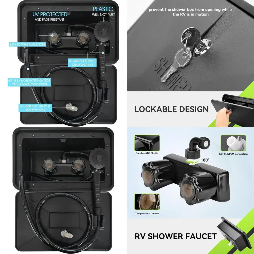 

Portable RV Outdoor Shower Kit with Faucet, Hose & Head for Travel Trailers, Boats, and Camping (Black)