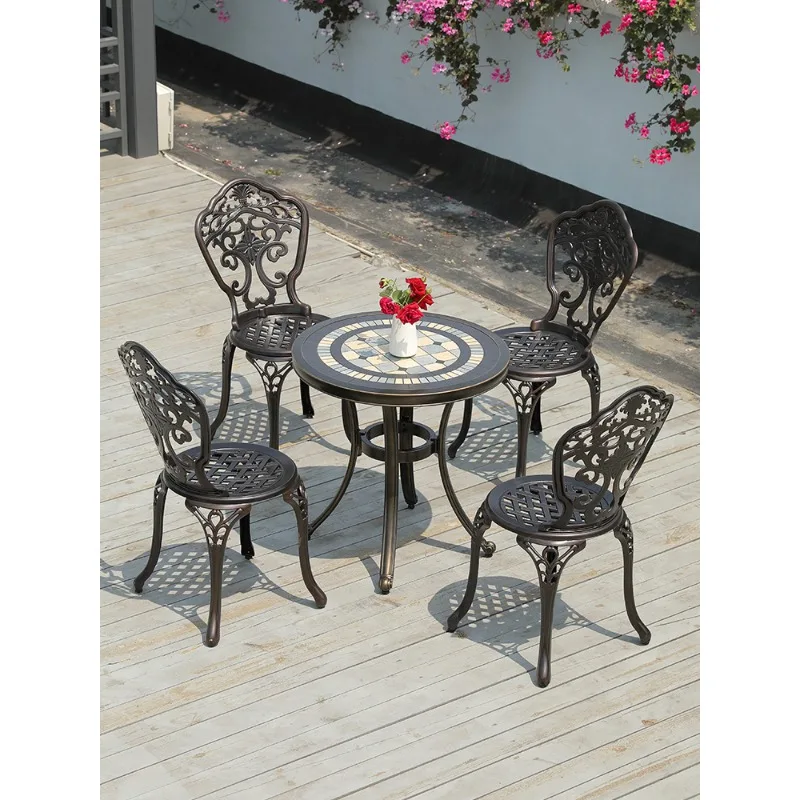 Outdoor cast aluminum tables and chairs, courtyard minimalist iron art three piece set, European style minimalist balcony