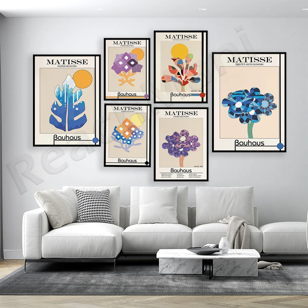 Matisse abstract typographic outline with Bauhaus poster pattern, mid-century geometric art abstract wall art poster, unique gif