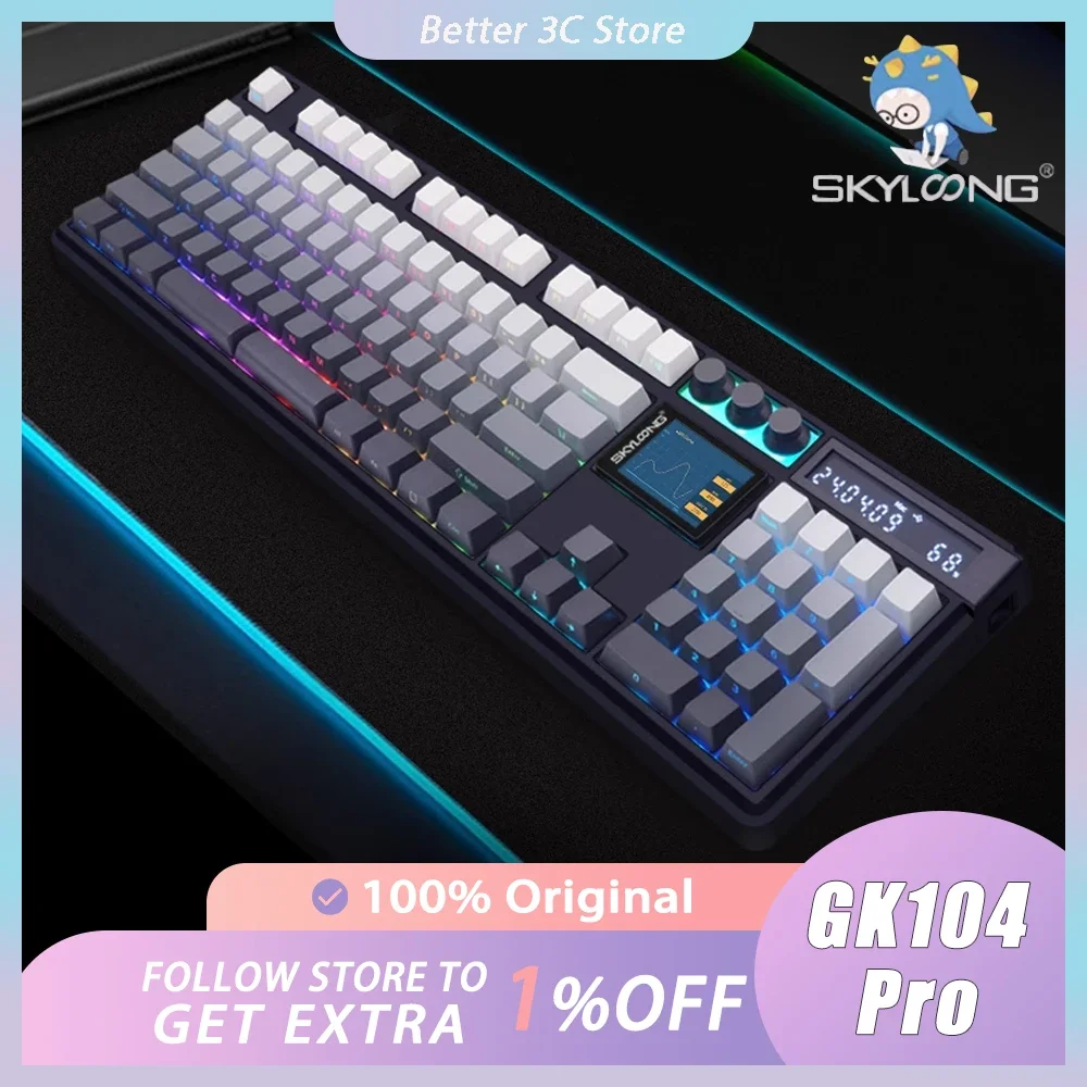 pro teclado mecanico botao multifuncional 8k tela personalizada mode calculator teclado para jogos sem fio presente skyloong gk104 01