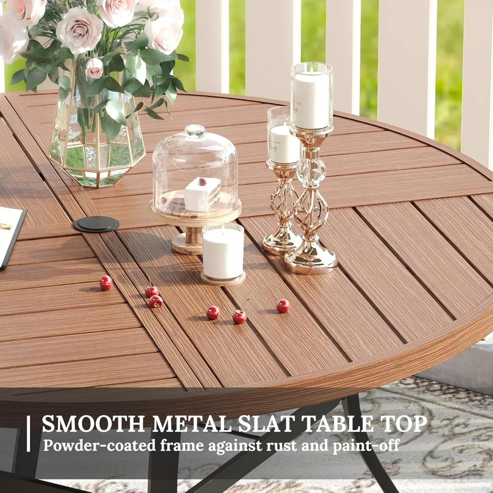 طاولة فناء بفتحة مظلة قابلة للتعديل، طاولة طعام خارجية مقاومة للطقس لـ 6 أشخاص، مناسبة للحديقة والحديقة، 47.2 بوصة Di