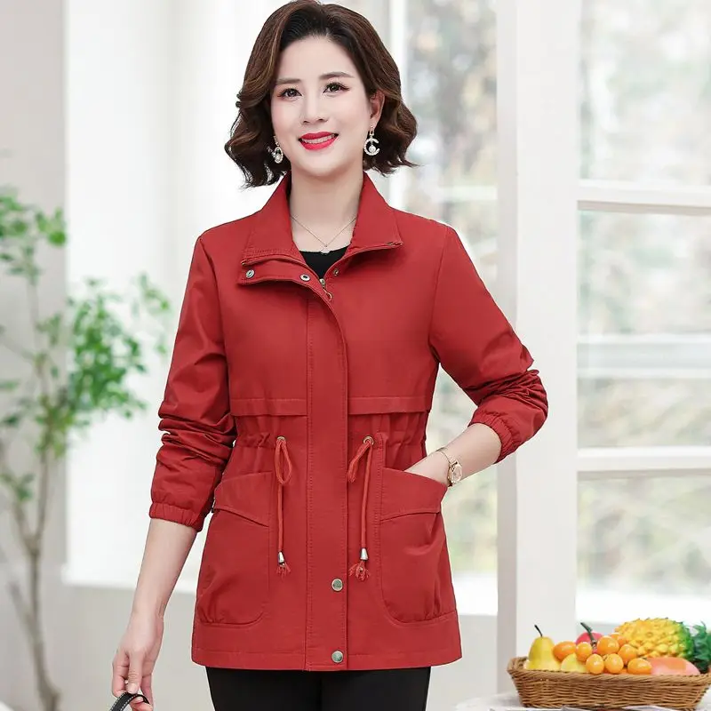 سترة نسائية كاجوال فضفاضة مع جيوب وخصر برباط لملابس الربيع والخريف