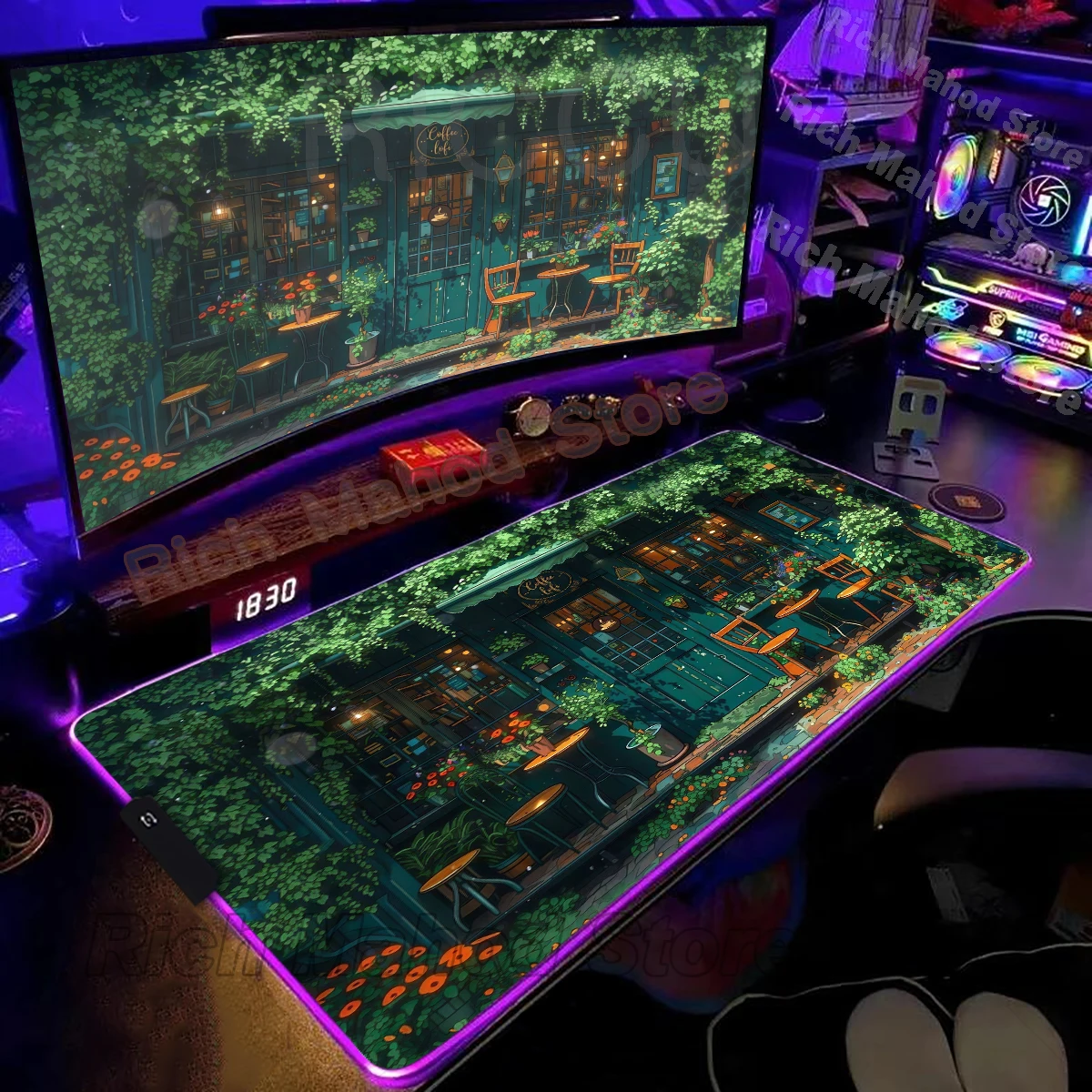 

RGB Green Plant Aesthetic Mouse Pad Anime Forest Landscape LED Luminous Desk Mat Keyboard Pads Gaming Mousepad Desks accessories