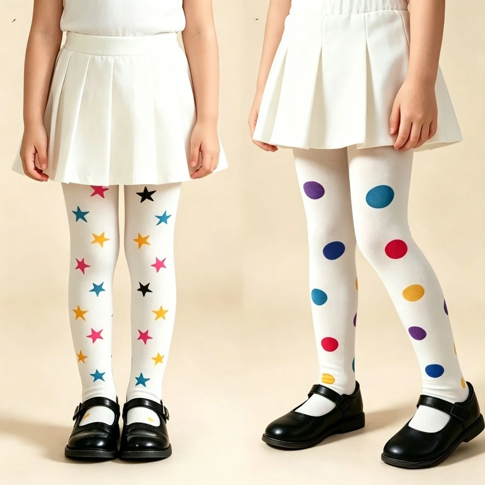 Kids Adorable Colorful Star Polka Dot Print Tights Soft Stretchy Pantyhose Girls Cosplay Festival Party Stage Costume Socks XH42