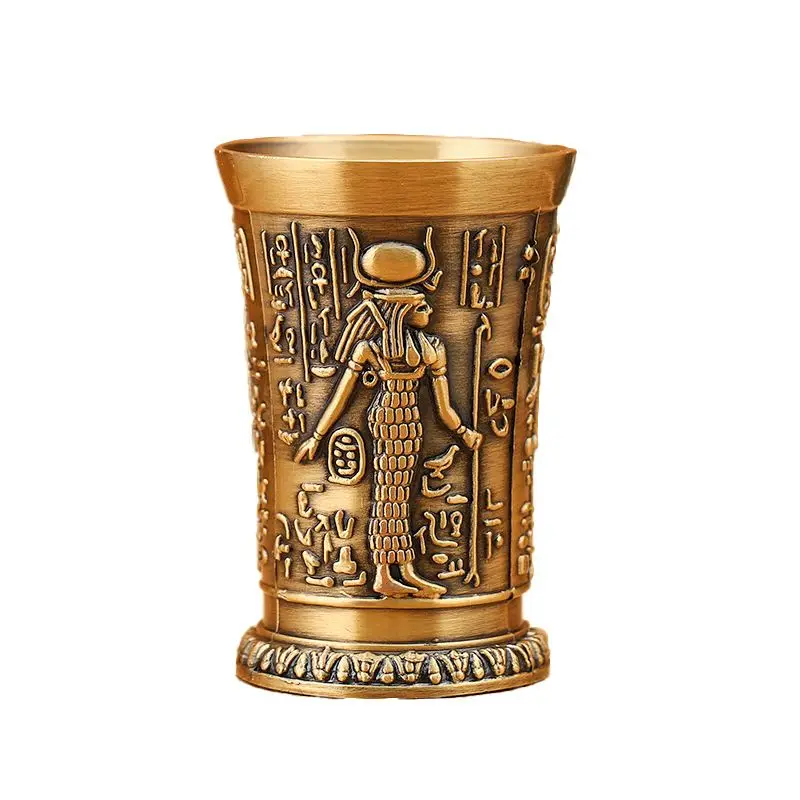 Home Decor Vintage Egyptian Wine Glass Small Metal Cocktail Whiskey Bar Cup Pharaoh Tut Engraving Goblet Water Glass