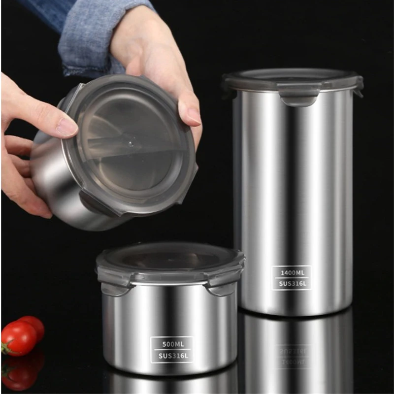 Stainless Steel Food Sealed Cans Large-capacity Grain Storage Tank Coffee Preservation Bottle with Buckle Kitchen Storage Tool