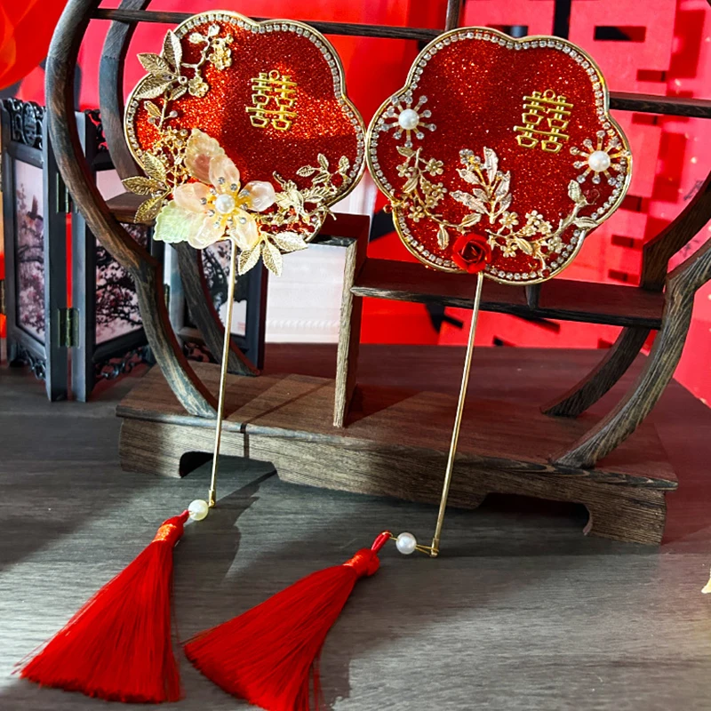 

Bride Wedding Handheld Group Fan Decoration Handmade Chinese Vintage Flower Fan Photography Ornaments