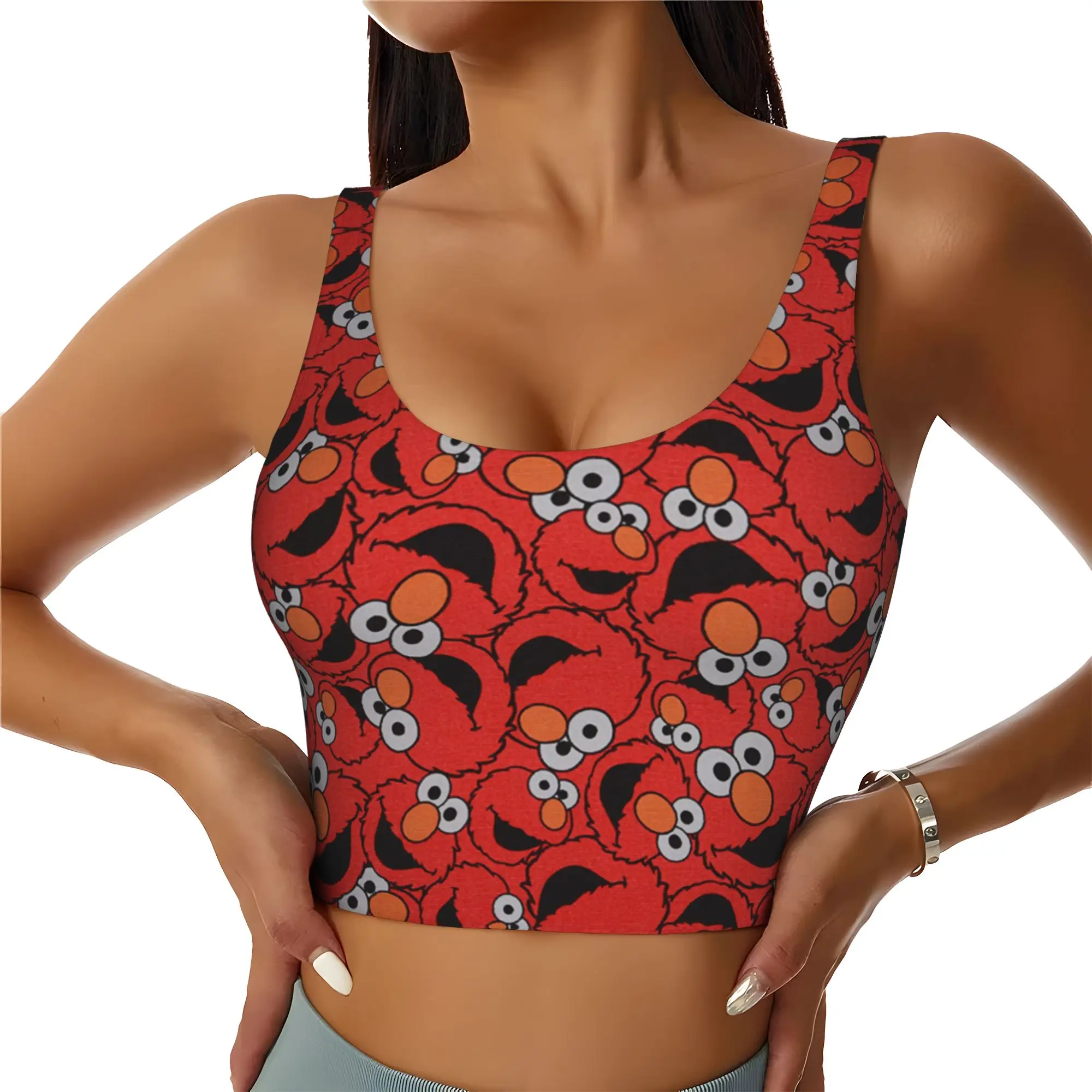Custom Cookies Anime Monsters High Impact Sports Bras Women's Elmo Cartoon Seamless Workout Yoga Crop Tank Tops