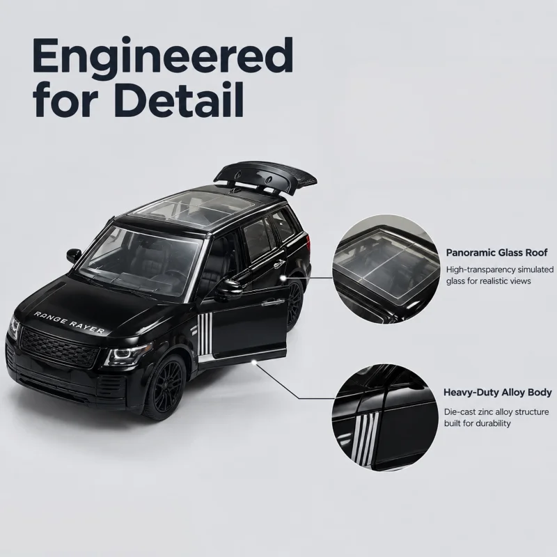1/36 Scale Alloy Car Model, Black Luxury Off-Road Die-Cast Vehicle, Retro-Style Realistic Multi-Door Convertible with Opening Do