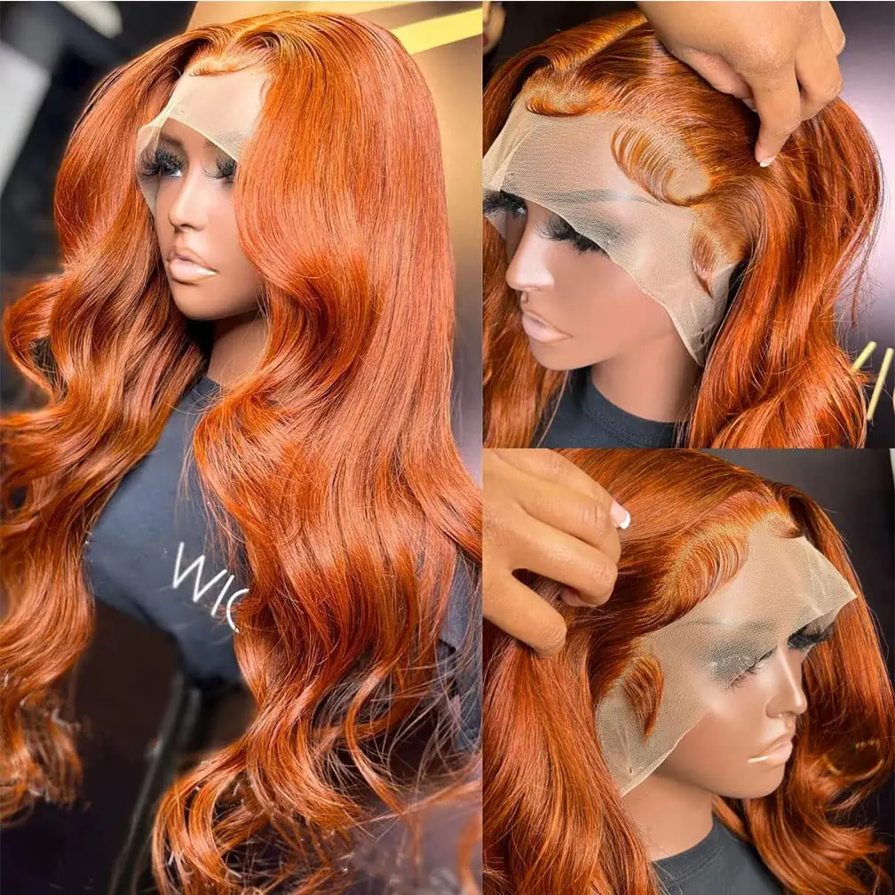 Orange Ginger 13x6 HD Transparent Lace Front Wig Human Hair Wig On Sale Clearance Body Wave 13x4 Lace Frontal Human Hair Wigs