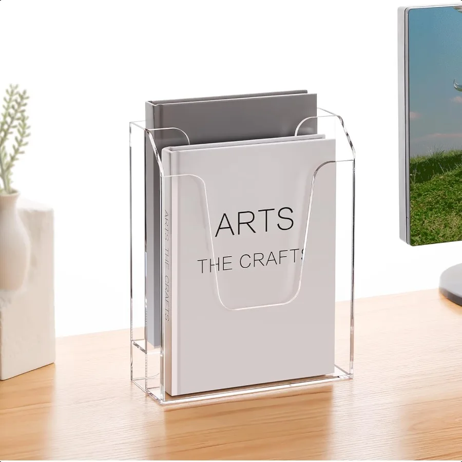 حامل مجلد ملفات أكريليك تخزين الملفات العمودي منظم سطح المكتب الشفاف 2 جيوب