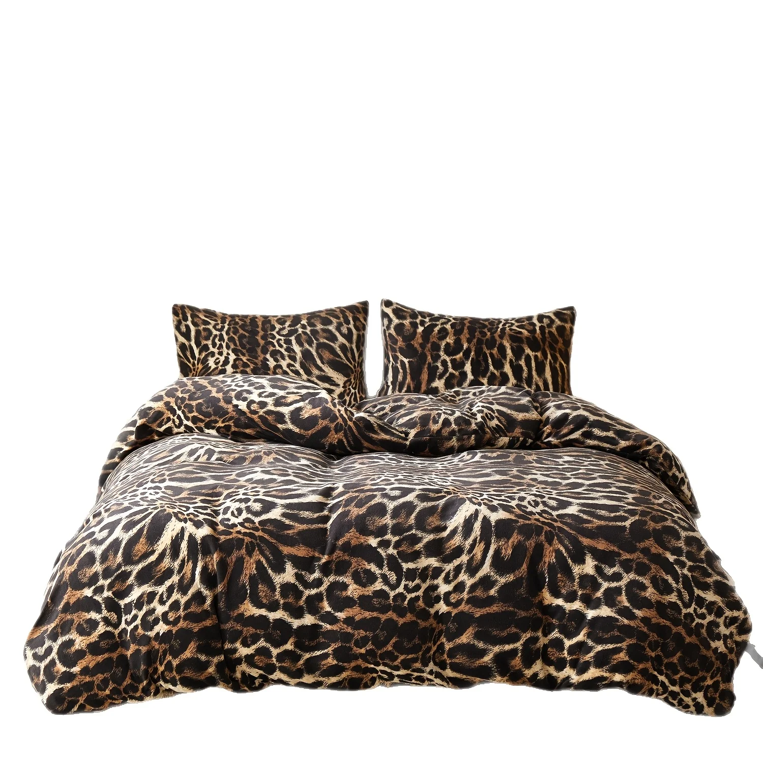 Leopard Print Three-Piece Duvet Cover Set, Vintage Animal Print Milk Velvet Bedding, Duvet Cover Set Without Duvet Insert, 3-Piece Set for Home, Machine Washable Double Bed Bedding Set, Winter Warm Quilt Cover, Pillowcase (1 Duvet Cover Does Not Include Duvet Insert, 2 Pillowcases Do Not Include Pillow Inserts)