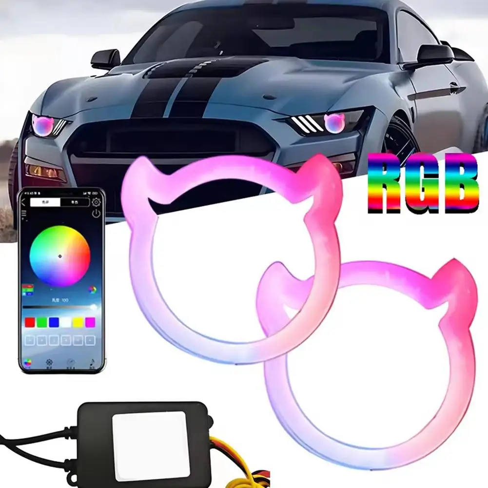 

Car Modification Demon Eye LED Light Iridescent Angel Mobile Turn Signal Headlight Aperture App Bluetooth Control Eye Light R4G3