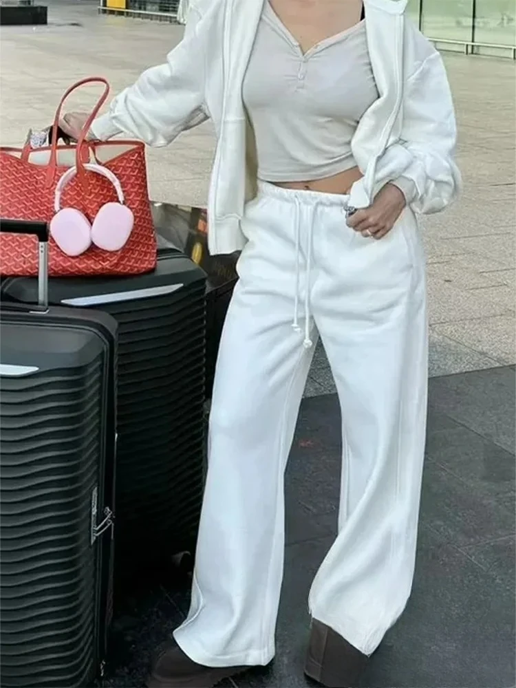 

KONDALA винтажный повседневный шикарный женский бежевый однотонный костюм на молнии с капюшоном и карманами, свободные длинные брюки на шнурке, модные весенние комплекты 2023 года