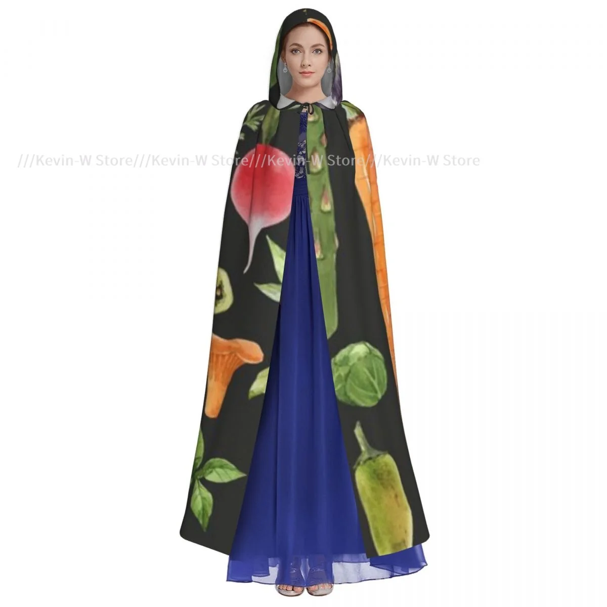 Unisex Adult Hand Drawn Vegetables Cloak with Hood Long Witch Costume Cosplay