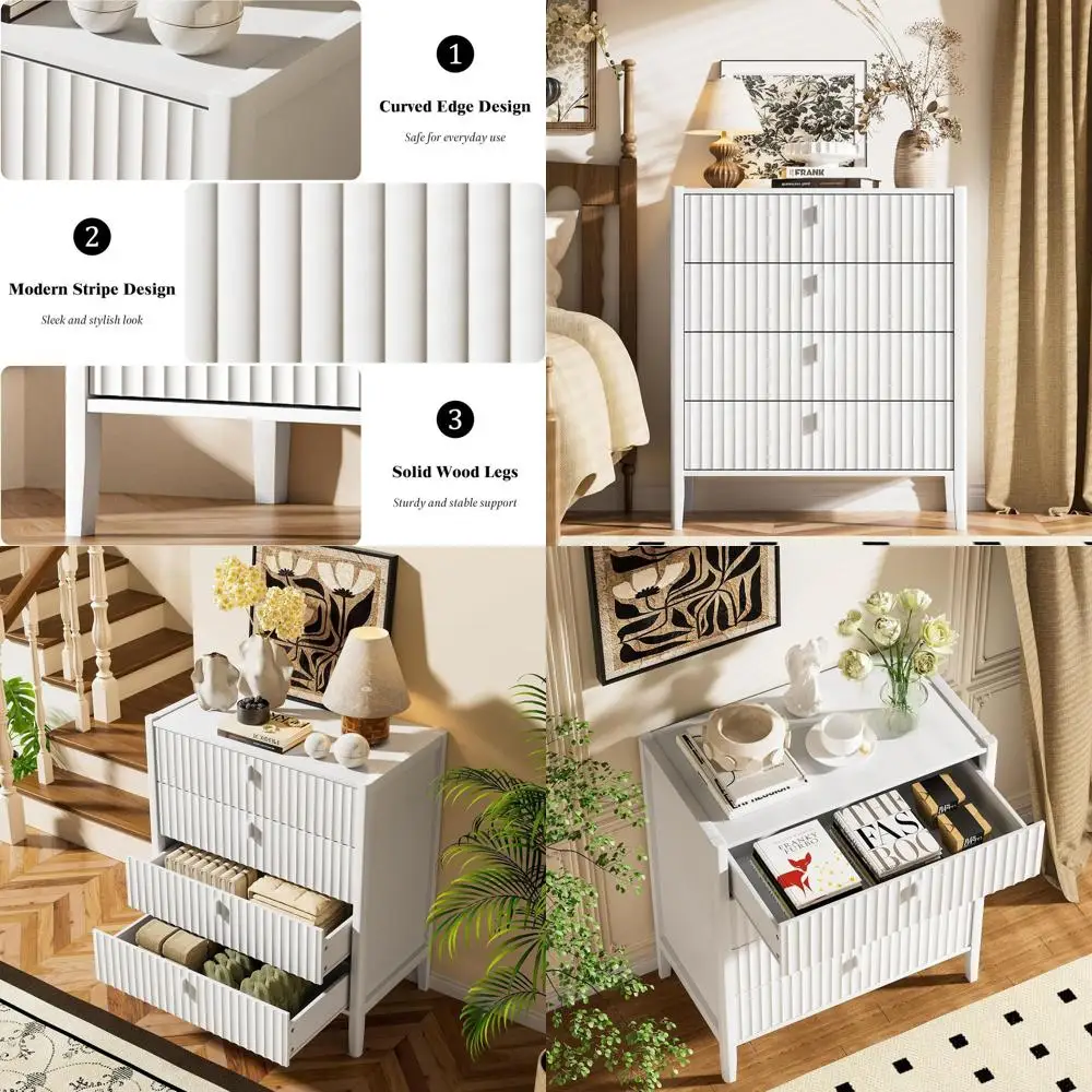 

31.5 Wide Wooden Chest with Luted Front and Metal Handles, Ideal for Storage in Bedroom, Living Room, or Entryway