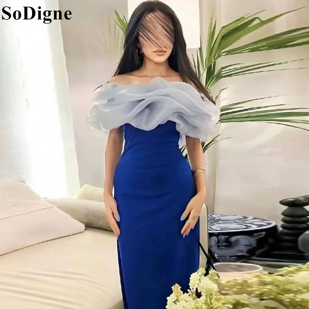 

SoDigne Royal Blue Evening Dresses Off Shoulder Ruched Mermaid Ruffles Elegant Party Dress 2024 Formal Occasion Prom Gowns