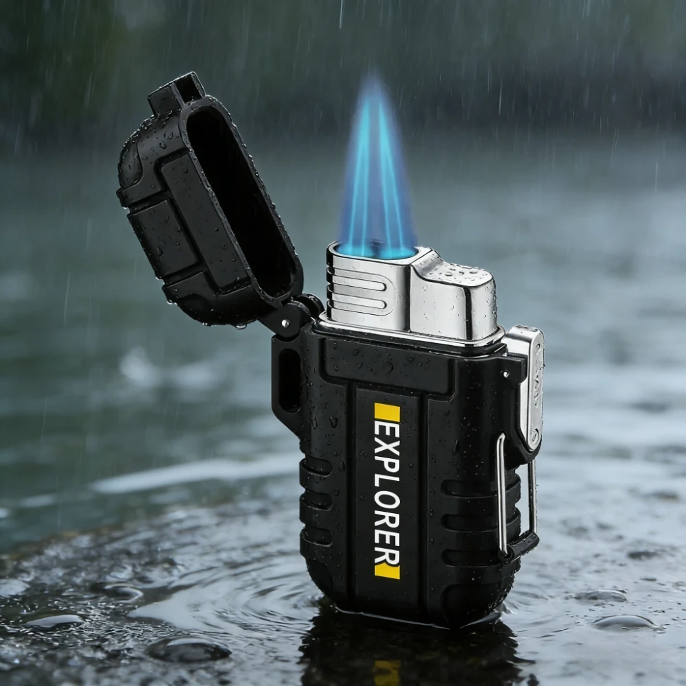 

Waterproof Lighter for Outdoor Survival Windproof Jet Flame Butane Turbo Cigarette Lighters for Camping Come with Lanyard