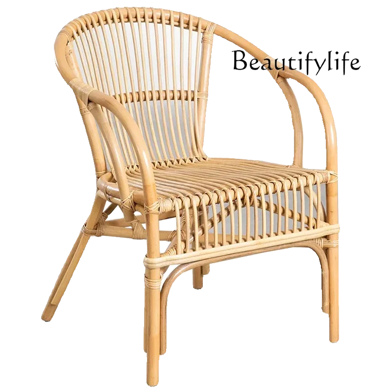 

Balcony Sofa Chair Backrest Single Dining Chair Retro Casual Rattan Homestay Handwoven Designer