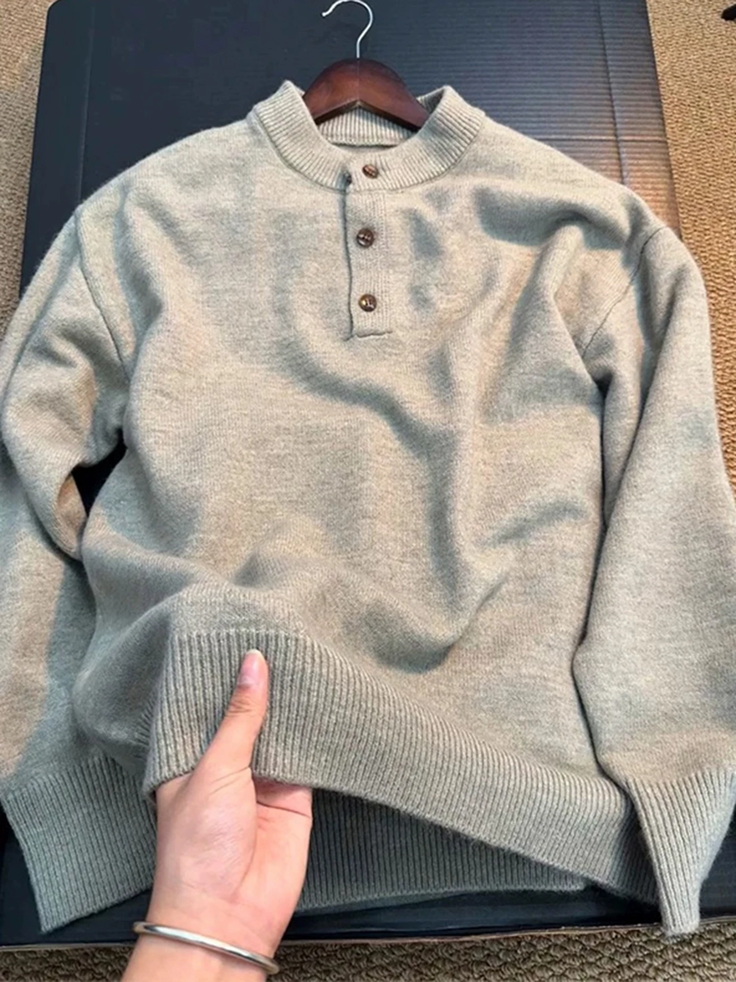 

Cleanfit Men's Henry Collar Knitwear Long Sve American Retro Sle Base Layer irt Ci Walk Campus Daily Commute