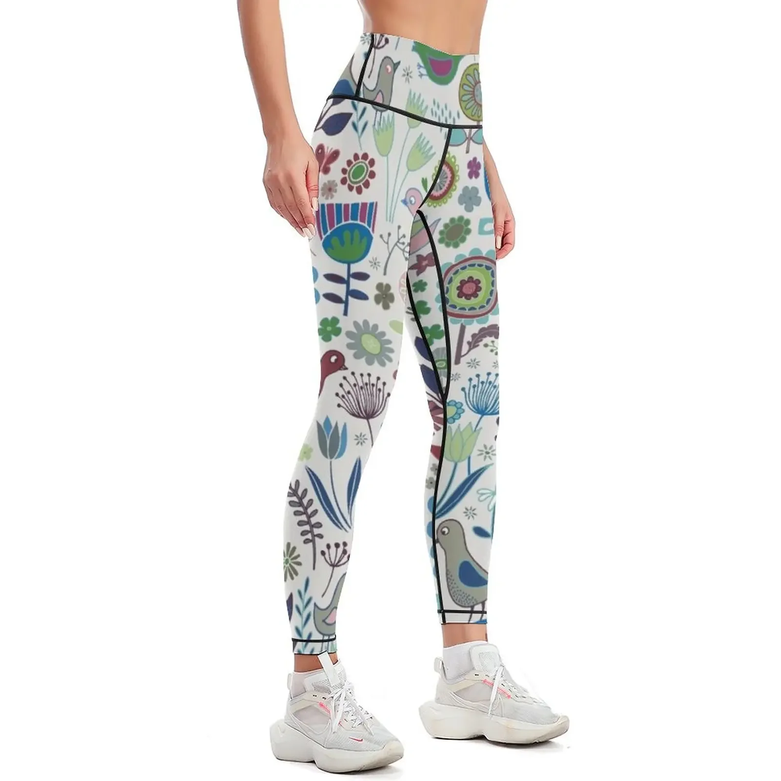 Birds and Blooms - Iznik - Pretty Floral Bird Pattern by Cecca Designs Leggings Jogger pants sports for gym Womens Leggings