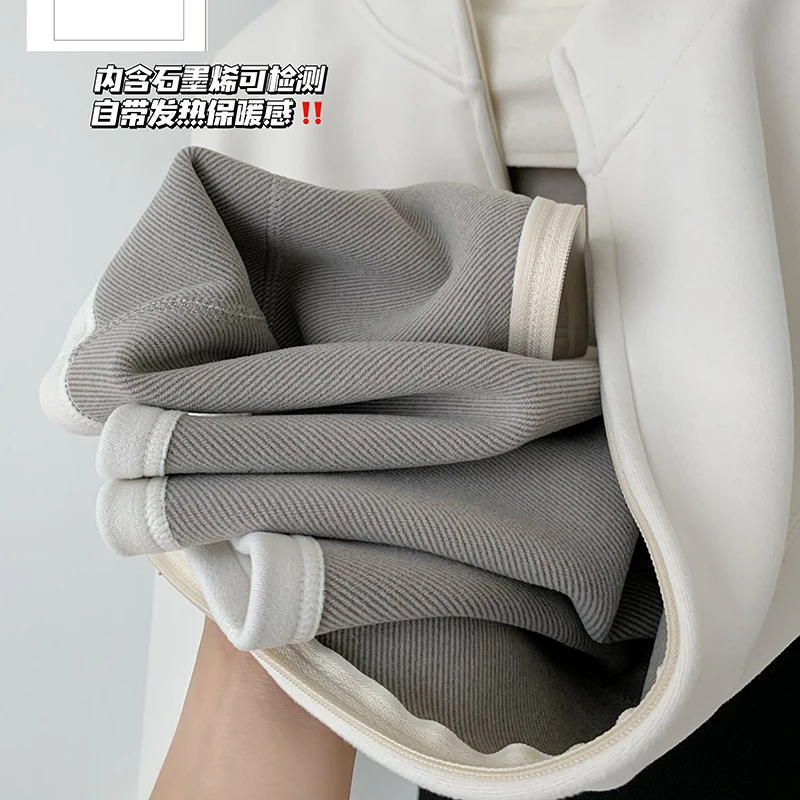 Autumn Winter Simple Graphene Warm Jacket Coat Velvet Stand-up Collar Zip Up Short Jacket Coat Women Black White Cardigan Tops