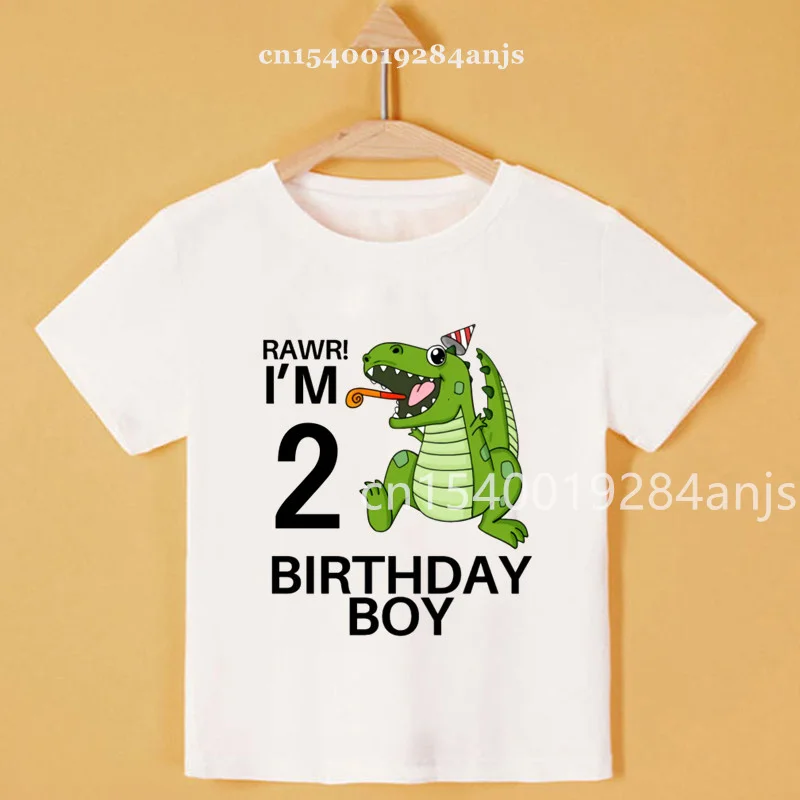 Children's cute dinosaur birthday number cartoon T-shirt boy girl dinosaur number name T-shirt can be customized number name