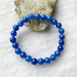 8MM Blue Sapphire Color Natural Stone Bracelet Vintage Charm Round Chain Beads Jewelry For Women Friend Gift