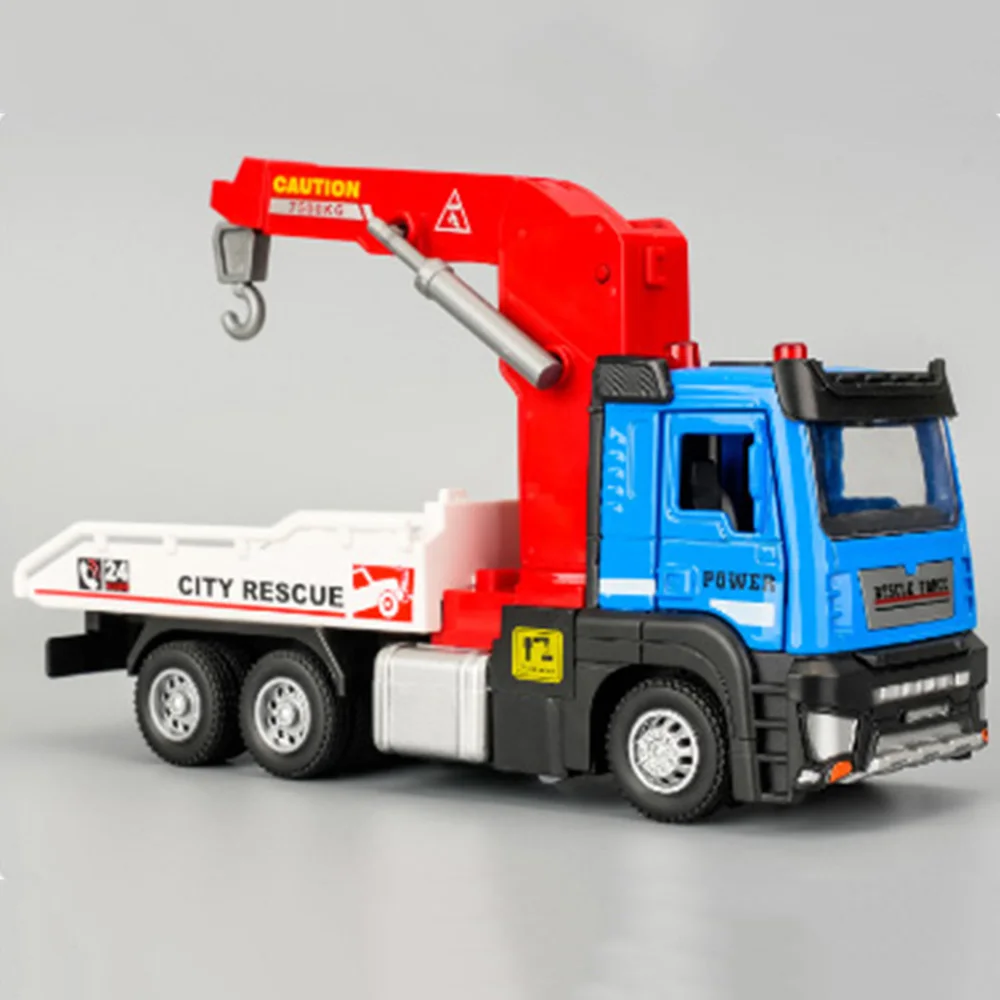 1:32 Alloy Vehicle Transportation Crane Model Diecast Toys Cars Miniature Light Sound Rescue Engineering Vehicles for Boys Gifts