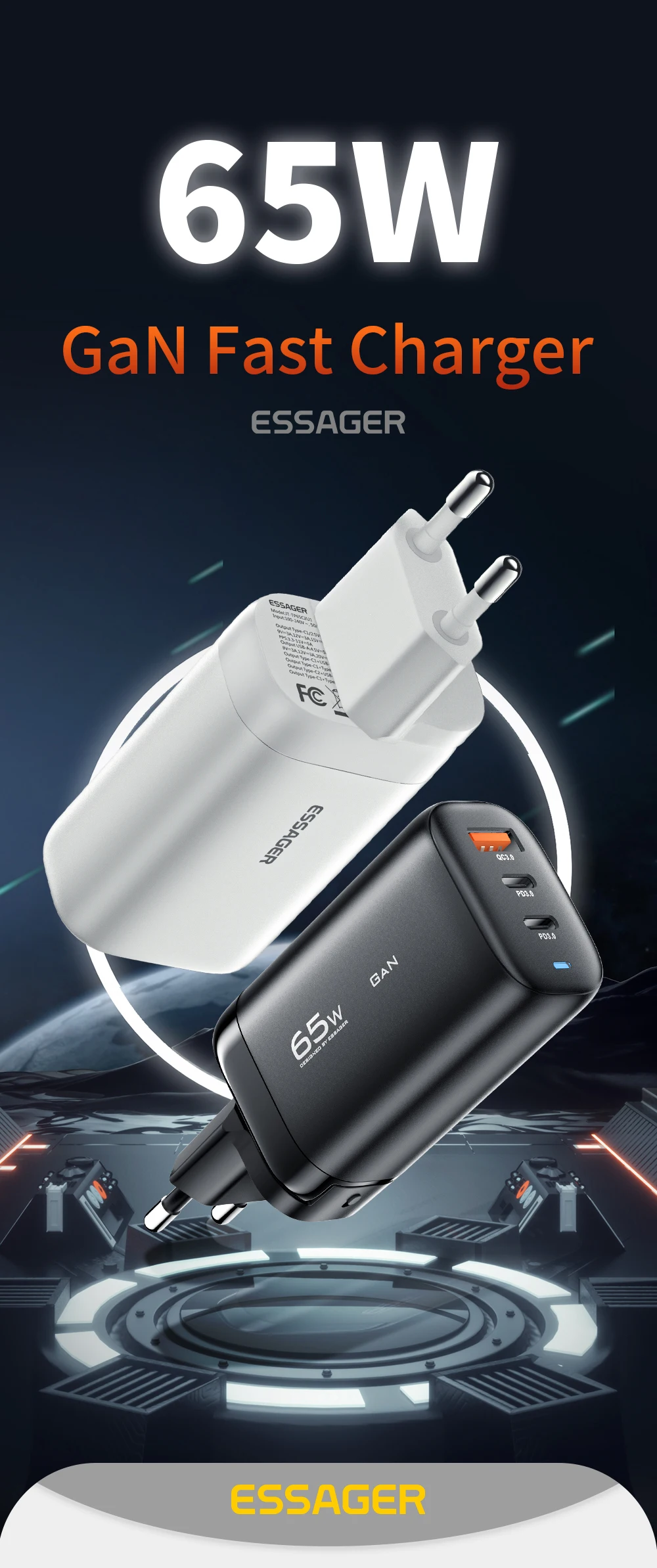 Essager USB Type C Charger 65W GaN QC3.0 PD3.0 For iphone 14 13 12 Pro Max Xiaomi Mobile Cell Phones Fast Charge Charger EU Plug