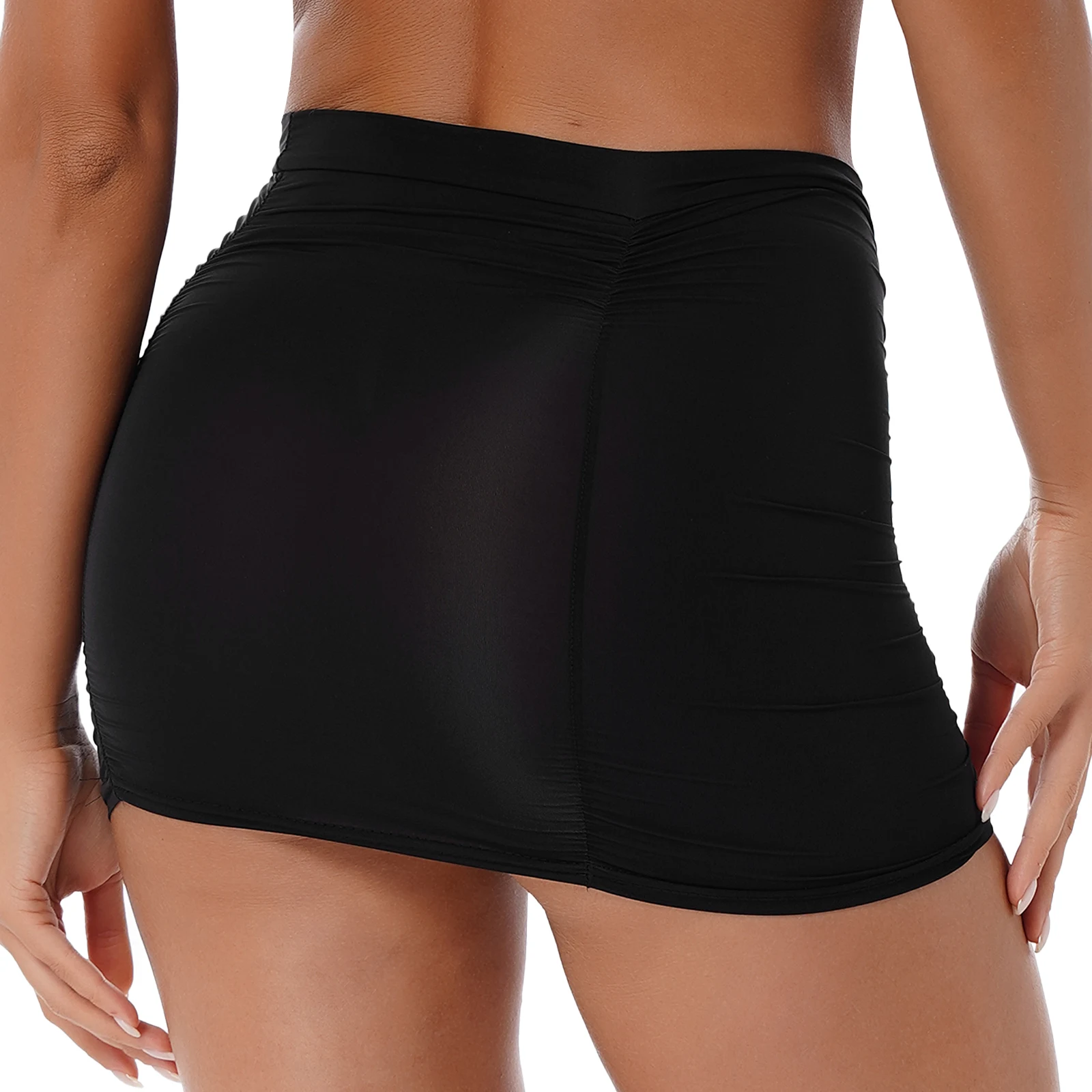 Sexy Party Nightclub Women Tight Pencil Short Skirts Summer Ladies Mid Waist Stretchy Shirring Ruched Bodycon Mini Skirts