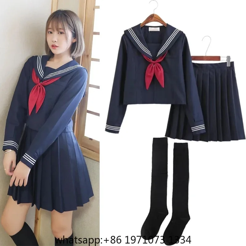 Basic style Japanese School Uniform College High School Girls Student Uniforms Sailor Suit White Tops Pleated Skirt Plus XXXXXL