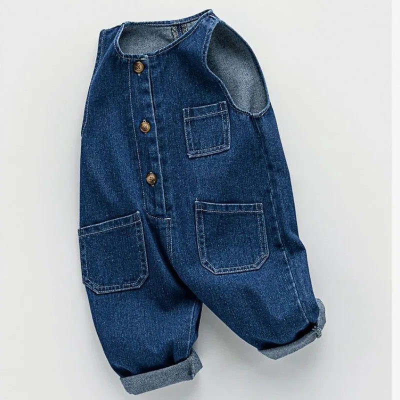 Korean Style Children\'s Denim Overalls Girls Boys Suspenders Loose Casual Style Jumpsuits Spring Autumn All-match trousers