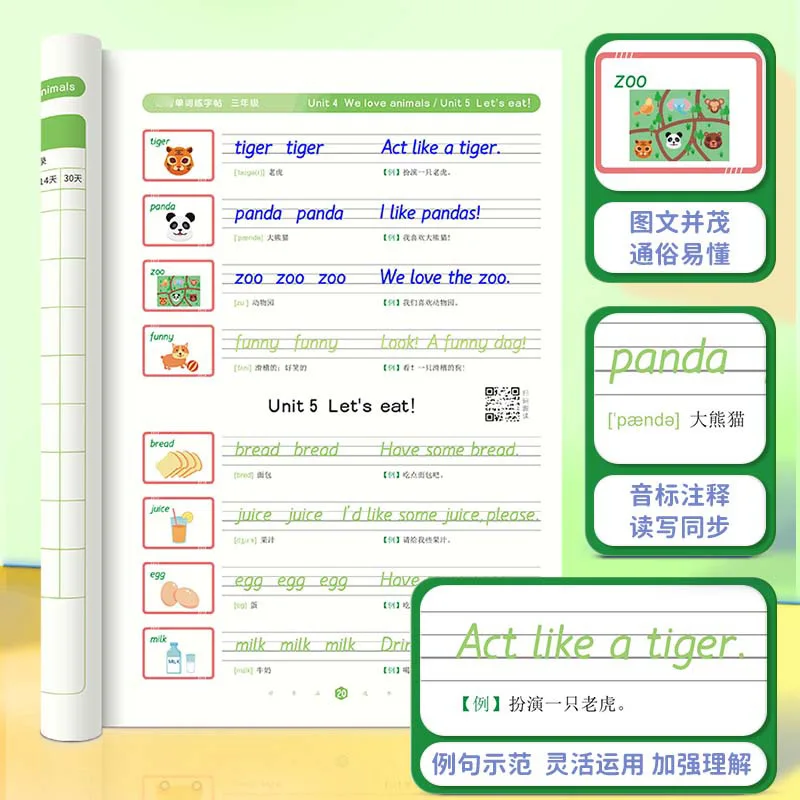 Hengshui Style English Copybook, Synchronized English Word and Sentence Practice Copybook for Grades 1-6 of PEP