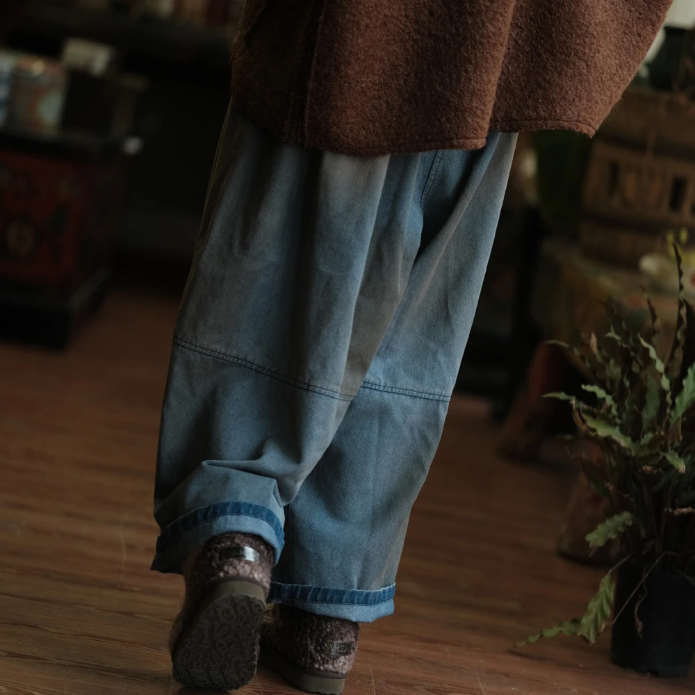 Women Casual Cotton Denim Pants New Arrival 2025 Spring Vintage Style Patch Designs Loose Female High Waist Boyfriend Jeans M759