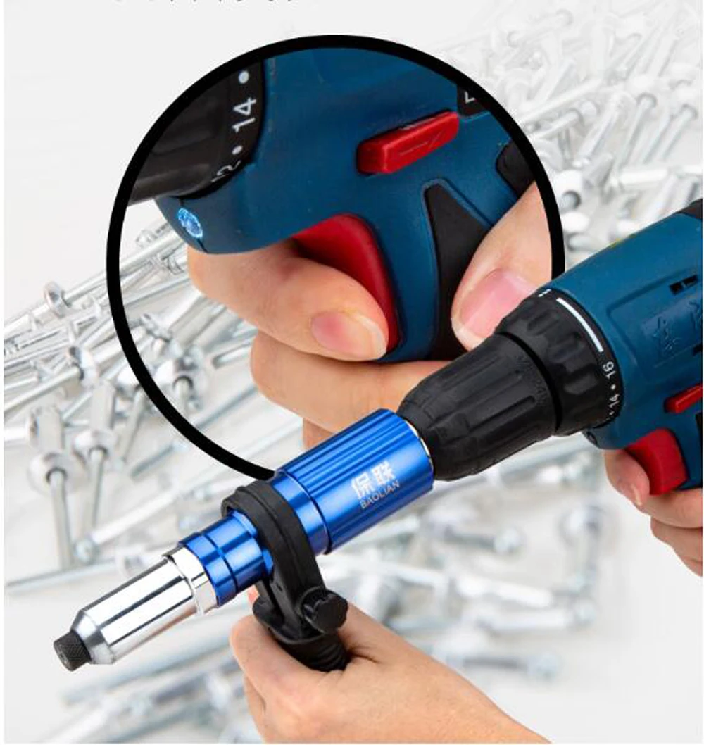 2.4-4.8mm Electric Rivet Gun Adapter Portable Rivet Nut Gun Drill Adapter Plug-in Riveting Tool Wireless Rivet Nail Bit Tools