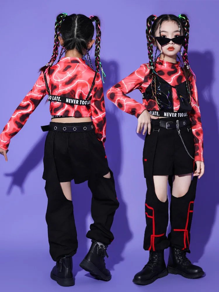 Ragazze Jazz Dance Performance Set Fried Street Dance bambini Hip Hop Fashion Clothes Cool bella ragazza Runway Clothes